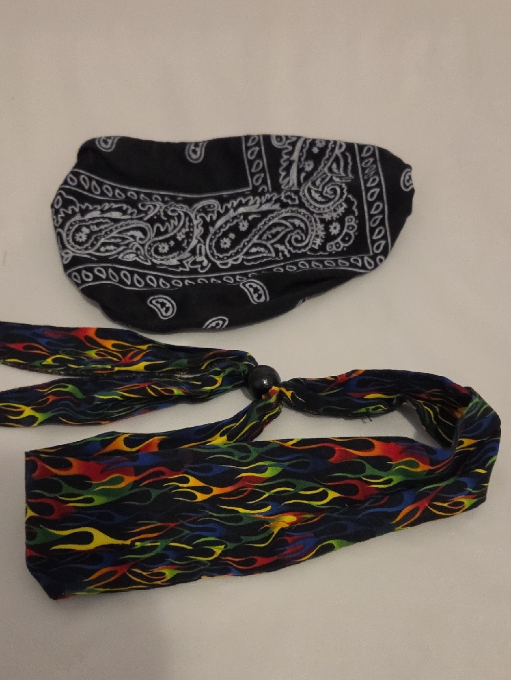 Black Paisley Bandana & Multicolor Flame Headband Set